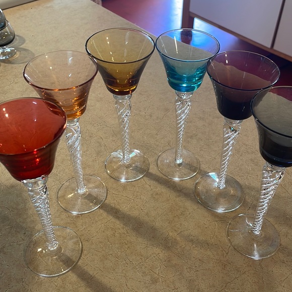 Vintage rainbow cordial liquor stemmed glasses hand blown